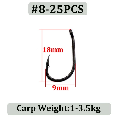 25Pcs-Size 8 25 шт. изогнутый крючок для ловли карпа из высокоуглеродистой стали рыболовный крючок острый Карп установка для волос крючок Тефлоновый с покрытием Фидер для карпфишинга снасти аксессуар - Цвет: 25Pcs-Size 8