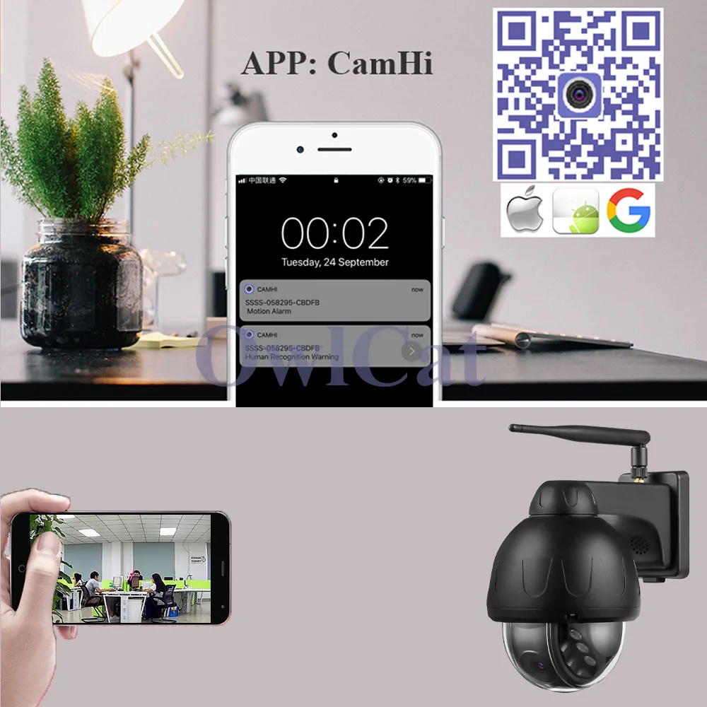OwlCat, черная, 5MP, 2MP, Wifi, купольная ip-камера, спиннинг, водонепроницаемая, беспроводная, ИК, ночная, Wi-Fi, CCTV, микрофон, динамик, аудио, разговор, SD карта