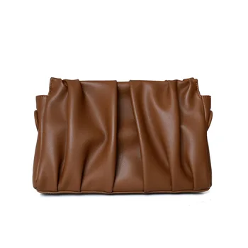 

2020 Wide Shoulder Strap Pleated Leather Square Bag Shoulder Messenger Handbag Clutch Luxury Handbags Women Bags Designer
