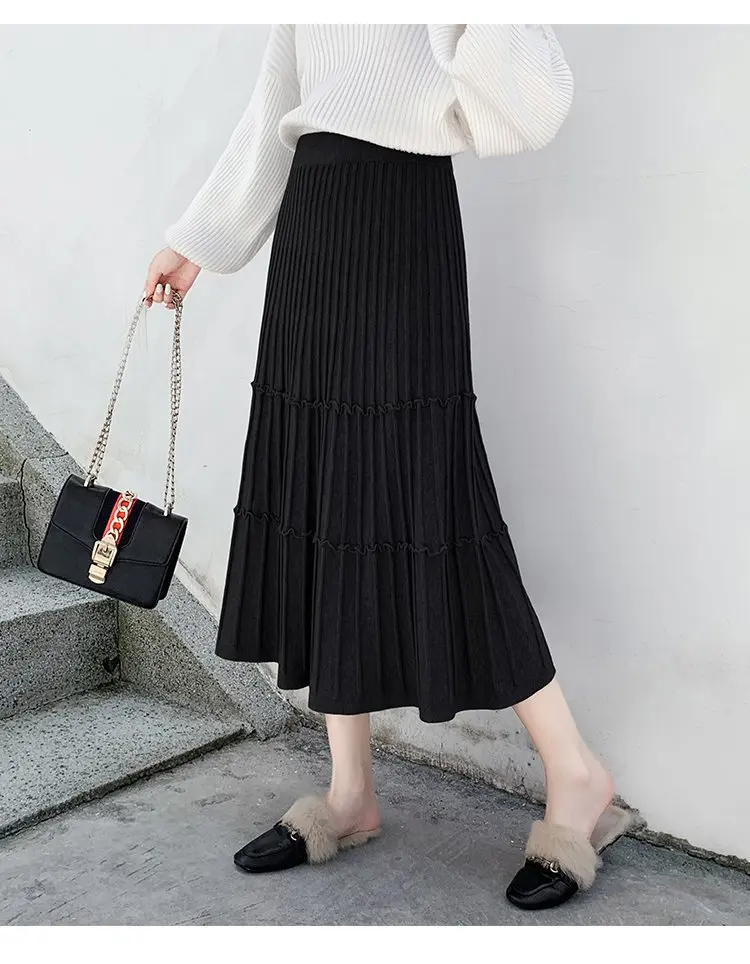 New Solid High Waist For Women Knit Skirt Womens Sweet Wild Fashion Skirts