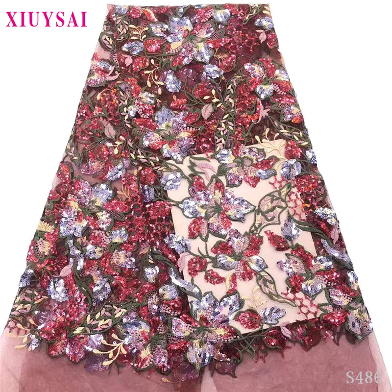 

Sequins Lace Fabric 2020 African Tulle Lace Fabric Embroidery African French Lace With Sequins For Nigerian Wedding Dress S486