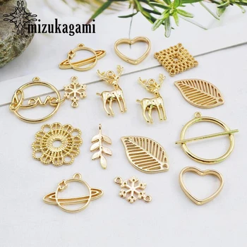 

10pcs/lot Planet Leaves Snowflake Elk Geometric Simple Alloy Charms Pendant For DIY Fashion jewelry material accessories