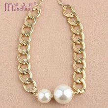 

2022 new styles big pearl short metal chains necklace Collars new models European Korean version coarse necklace new types
