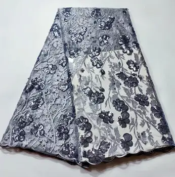 

grey french lace fabric sequence lace fabric robe de soiree embroidery swiss voile lace high quality for wedding dress 5yard