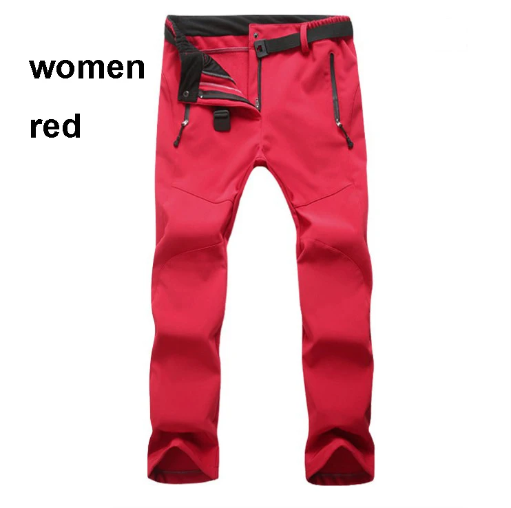 women red Пеший Туризм брюки Для мужчин Для женщин на температуру-30 градусов, зимняя одежда с ворсом Водонепроницаемый походные уличные ботинки для кемпинга Рыбная ловля Soft Shell брюки лагерь рыбы подъем - Цвет: women red