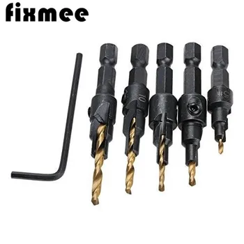 

5pcs #5 #6 #8 #10 #12 HSS Countersink Drill Bit Set with free Quick Change Hex