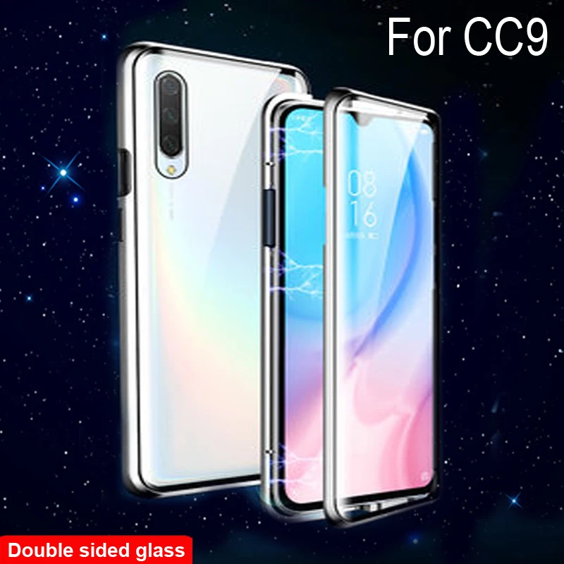 Роскошный Магнитный адсорбционный чехол для Xiaomi Mi CC9, металлическая рамка, двусторонний стеклянный чехол для Xiaomi Mi CC9, защитный чехол для телефона