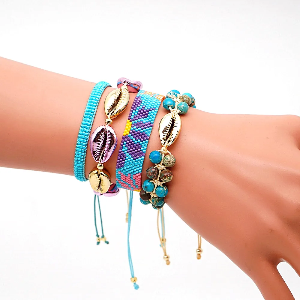 Go2boho MIYUKI браслет, женский браслет в виде ракушки, ювелирное изделие, лето, бохо, солнце, цветочный узор, Pulseras Mujer, натуральный камень, Bileklik