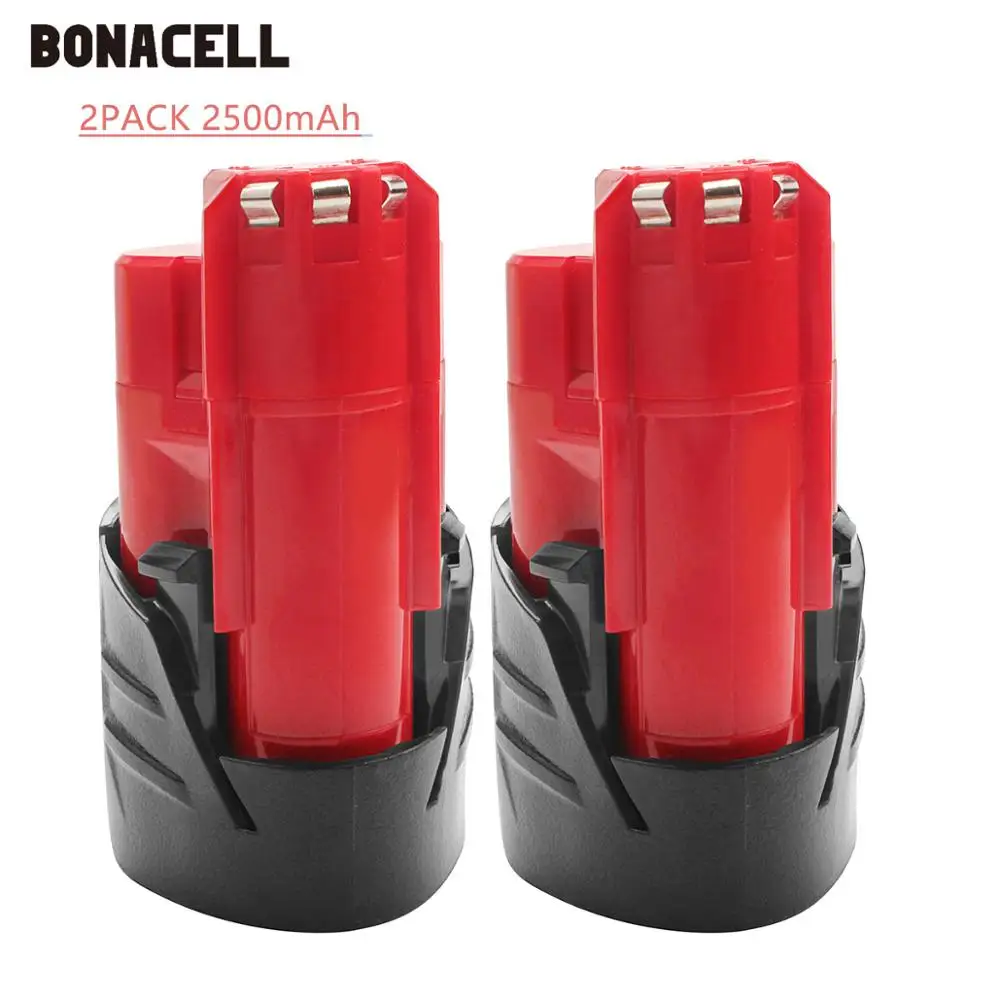 2PACK 2.5Ah Bonacell 12V 2500mAh M12 батарея для Milwaukee литий-ионная аккумуляторная батарея 48-11-2401 MIL-12A-LI инструмент батареи L30 - Цвет: 2PACK 2.5Ah