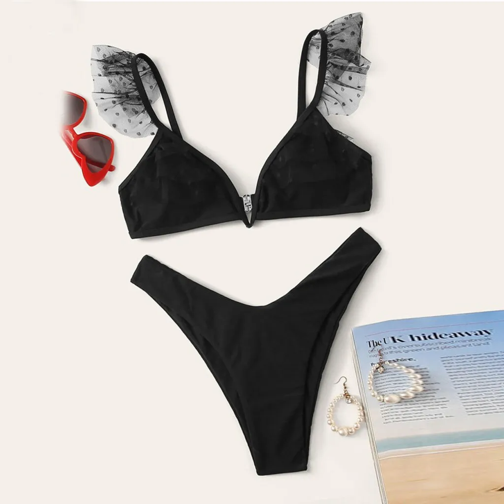 Women Two Piece Sexy Solid Color Padded Bra Beach Bikini Set Swimsuit купальник Swimwear купальники женские FJSL |