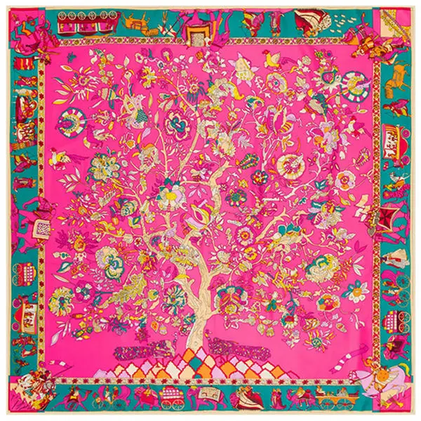 Роскошный бренд твил шелковый шарф многоцветный конский квадратный шарф дизайн платок с принтом женский шейный платок обертывание 130 см - Цвет: WK34