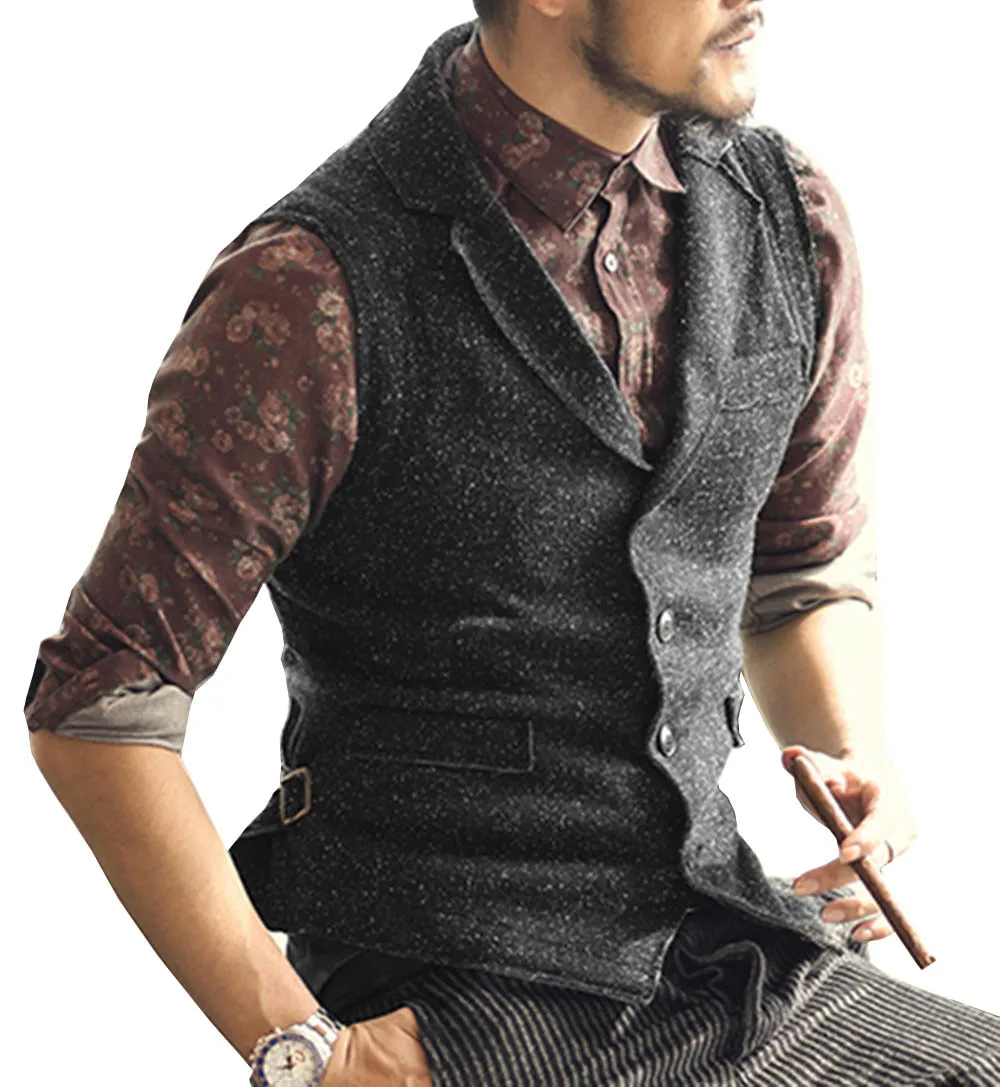 Mens Suit Vest Brown Single-breasted Navy Slim Fit Waistcoat Casual Lapel Neck Formal Business Groomman For Wedding Best Man