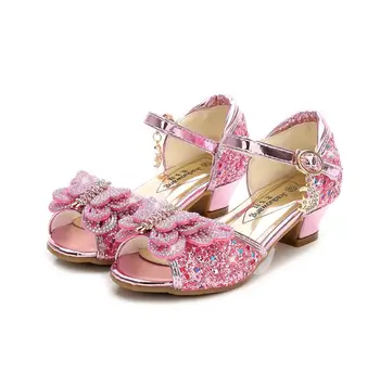 

Children's Shoes Crystal Bow Shiny High Heels Princess Shoes Hot Sale New Girls Fish Mouth Sandals high heel shoes for child