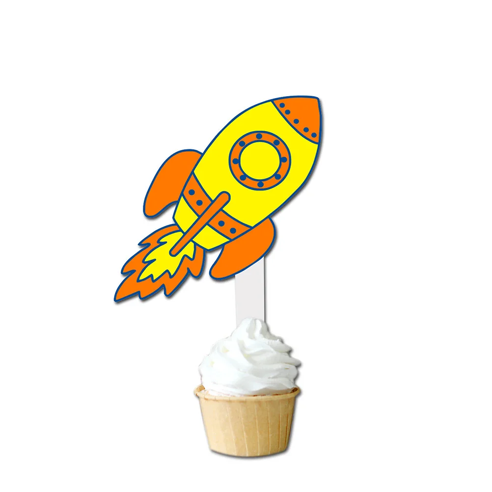48pcs Space Theme Cupcake Toppers Astronaut Rocket Food Fruit Cake Picks Dessert Cake Topper For Wedding Birthday Baby Shower
