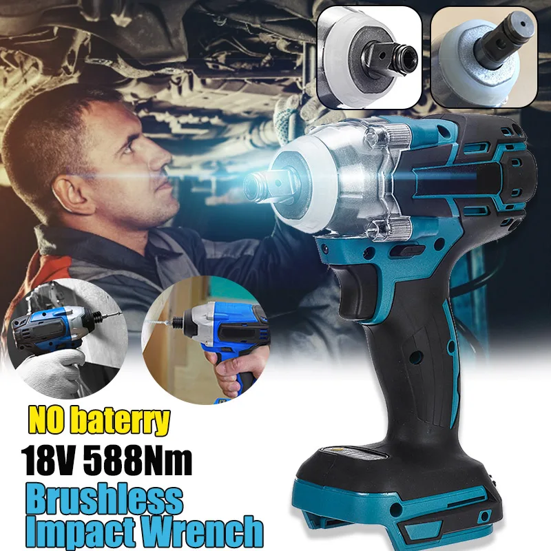 18V 588Nm Electric Brushless Impact Wrench Rechargeable 1/2 Socket Wrench Power Tool Cordless for Makita Battery Accessories|Electric Wrenches| - AliExpress