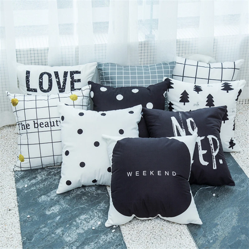 

AOVOLL Pillow Covers Decorative Nordic Black and White Geometric Plaid Letter Pattern Hug Pillowcase Throw Pillows