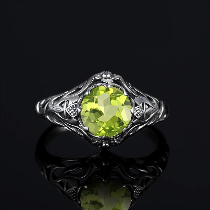 

Genuine 100% 925 Sterling Silver For Women Rings Boho Flower Peridot Gemstone Rings Handmade Fine Jewelry Wedding Gifts 2020 New
