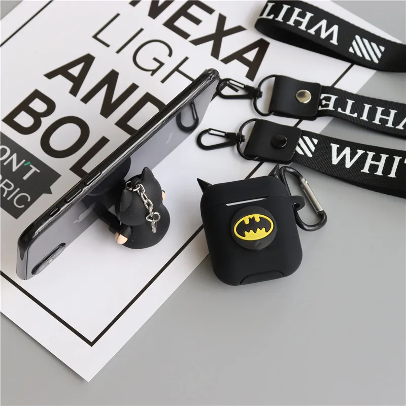 Мультфильм Superheros Bluetooth беспроводные наушники защитный чехол для Airpods Чехлы зарядная коробка с кольцом телефона ремни держатель