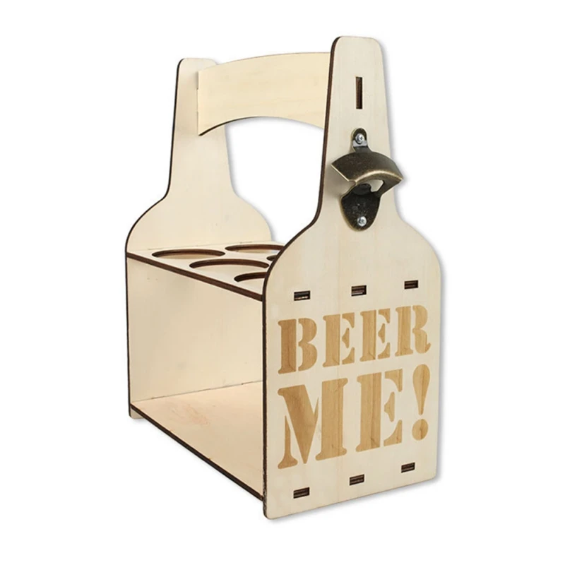 

6 Slots DIY Wooden Beer Bottle Carrier With Opener Boards Handle Drink Holder For Bar Restaurant Party Kitchen Storage