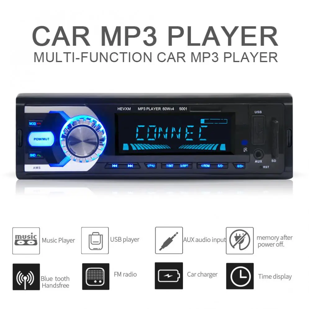 12 В 1DIN в-dash Bluetooth 7 цветной светильник автомобильный стерео fm-радио MP3 аудио плеер Поддержка Hands-free Звонки Aux вход/SD/USB/MP3/MMC