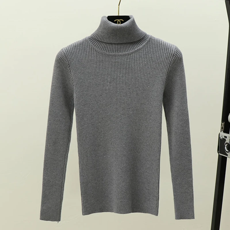 Женский свитер, корейский женский свитер с высоким воротом, Sueter Mujer Invierno, вязаный свитер для женщин, женские свитера и пуловеры - Цвет: Gray