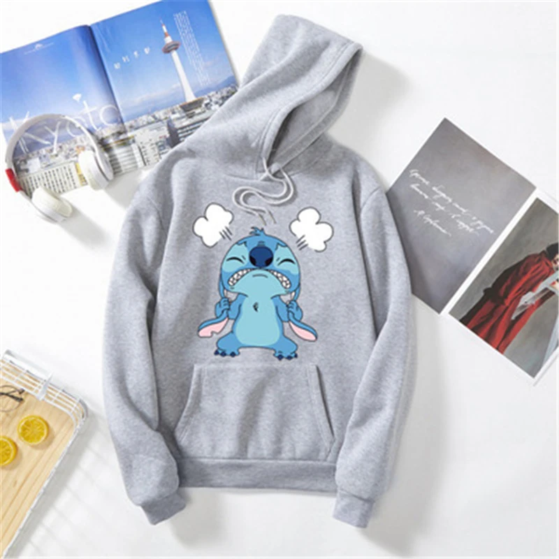 Женская толстовка Seatshirt осень зима толстый флис Повседневная стежка мультфильм печати толстовки размера плюс Свободный пуловер с длинным рукавом Топы