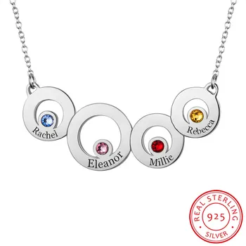 

Personalized Engraved 4 Names Necklace with Simulated Birthstone in 925 Sterling Silver Custom Family Necklace for Mother Women