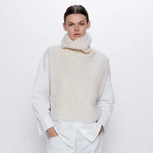 ZOEPO, свободные женские свитера с разрезом, Модный повседневный Однотонный свитер с высоким воротом, женские элегантные Свитера без рукавов, женские свитера LJ