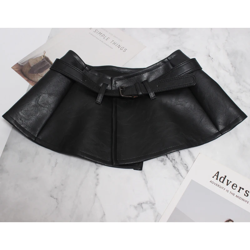 [EAM] Pu Leather Black Multicolor Split Joint Wide Belt Personality Women New Fashion Tide All-match Autumn Winter 1K383