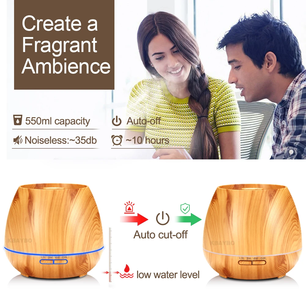 550ml Aroma Essential Oil Diffuser Ultrasonic Air Humidifier with Wood Grain electric LED Lights aroma diffuser for home