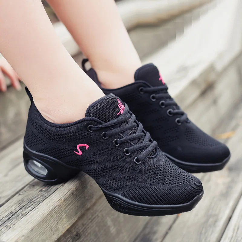 Chaussures de danse noires à lacets pour femmes, baskets  modernes/Jazz/carrées pour adultes, taille 33 à 43, chaussures de sport à  semelle souple, de