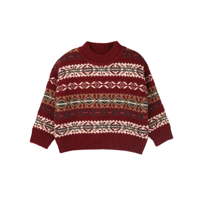 Детские осенние и зимние толстые вязаные свитера, пуловер с длинными рукавами и круглым вырезом для мальчиков и девочек