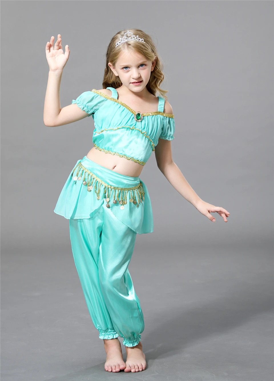 Костюмы на Хэллоуин для девочек Аладдин, жасмин, костюм для мальчиков и девочек детская Аравийский Зеленый одежда принцессы комплект детской одежды Жасмин Цепочки и ожерелья серьги головные Косплэй