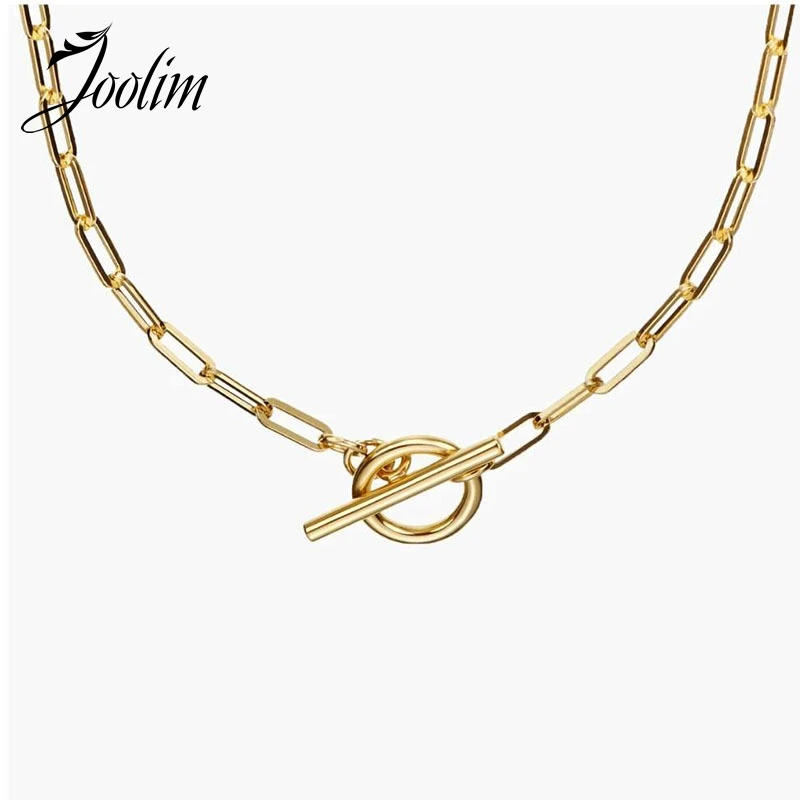 

JOOLIM Jewelry High End Pvd Wholesale Non Tarnish Fashion Simple Toggle Sweater Chain Stainless Steel Necklace for Women