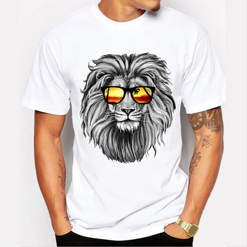 

Men Tops 2019 Summer Crown Lion 3D White Men's T-shirt Fashion Animal Print T-Shirt Men Casual Short-Sleeve Tee Shirt Homme 4XL