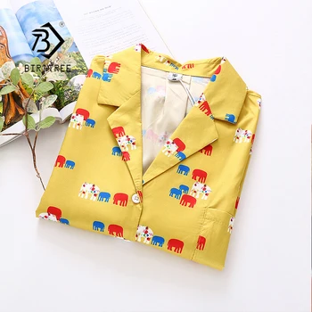 

Summer New Arrival Women Elephant Print Short Sleeve Blouse Notched Casual Loose Yellow Shirt Women's Tops Feminina Blusa T04729