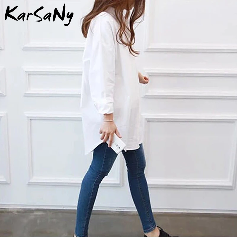 Women's White Shirt Oversize Cotton Femme Tops Plus Size 5XL Long Shirts For Women White Blouse Spring Long Sleeve Tunics Women 5
