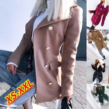 2021 New Womens Clothes Autumn Winter Double Row Button Wool Coat Outwear Warm Windbreakers Woolen Jackets Womens Cardigan Tops