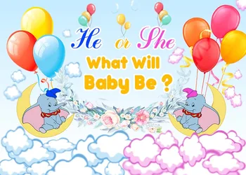 

Cute Elephant Gender Reveal Backdrop Blue or Pink Flower Baby Shower Photography Background Balloon Party Decor Banner Backdrops