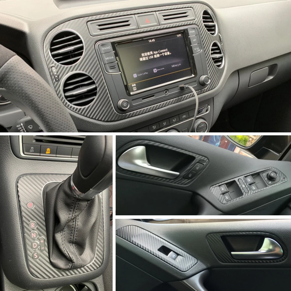 Для Volkswagen Tiguan 2010- внутренняя Центральная панель управления дверная ручка наклейки из углеродного волокна наклейки аксессуары для стайлинга автомобилей