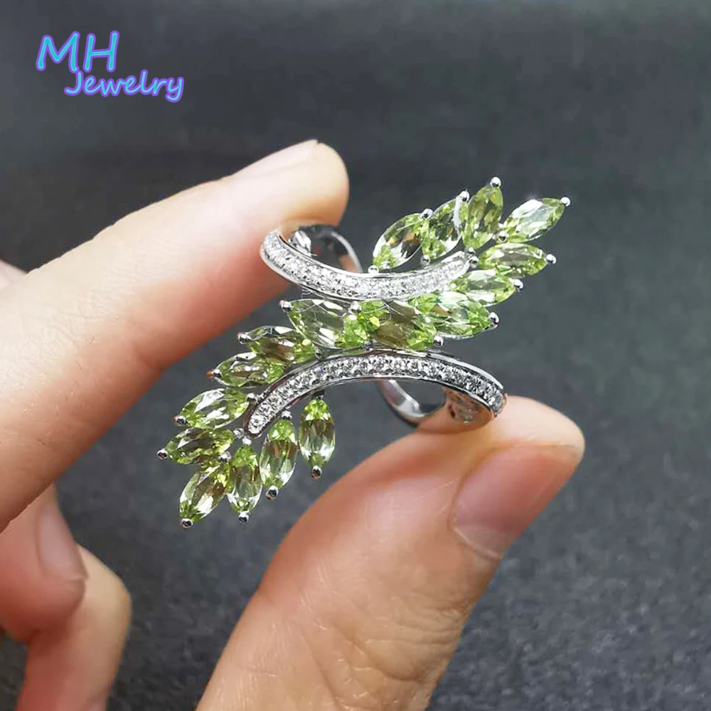 

MH new natural peridot gemstone luxury solid rings real 925 Sterling Silver Fine Jewelry gift party woman engagement gift ,box