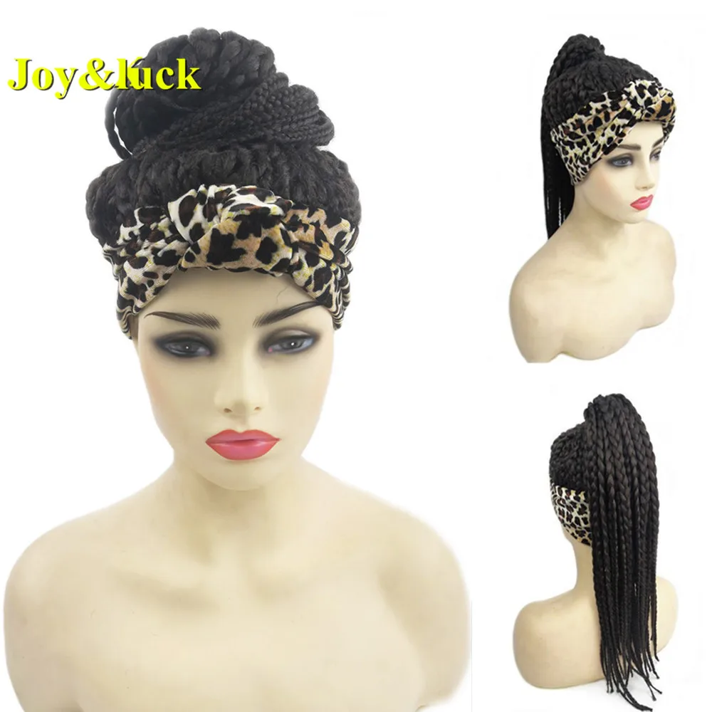 Alegría y suerte caja trenzas sintéticas pelucas de diadema Peluca de turbante con cabeza peluca para las mujeres de África
