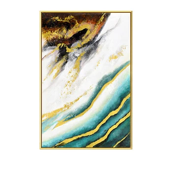 

Home Decoration hand painted Modern Gold foil lines Green Canvas Paintings For Living Room Bedroom painting pciture Wall Poster