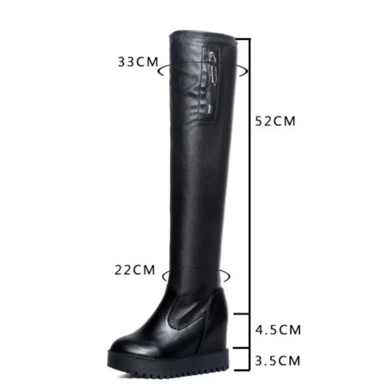 Г. Новые модные сапоги, увеличивающие рост эластичные ботфорты женские сапоги на толстой подошве высококачественные кожаные зимние высокие сапоги