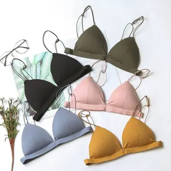 

Women Underwear Set Triangle Cup Sexy Bra French Simple Thin Belt Open Back Triangle Cup No Steel Ring Underwear