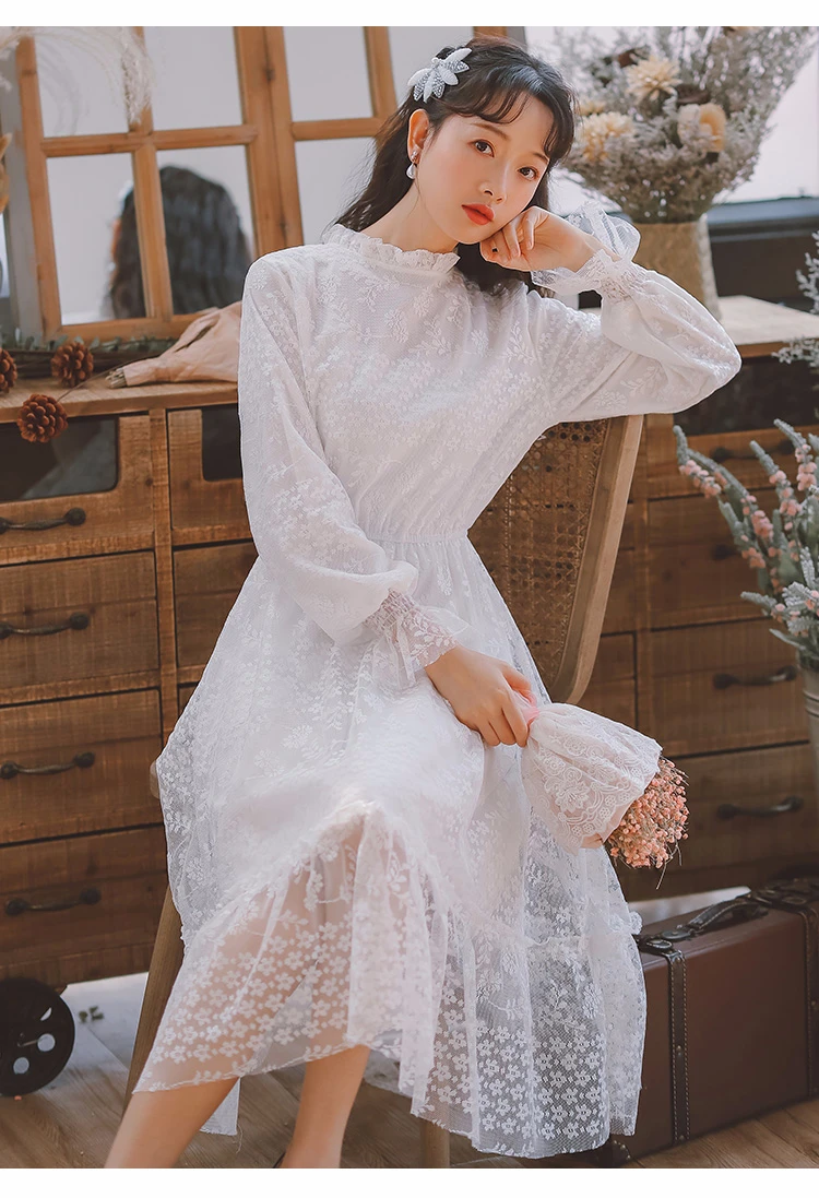 Весеннее и летнее кружевное платье, белое платье с расклешенными рукавами и оборками, длинные платья макси