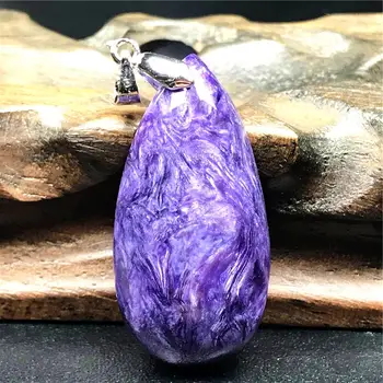 

Top Natural Purple Charoite Pendant Jewelry For Woman Man Love Gift Crystal 35x17x9mm Water Drop Beads Silver Gemstone AAAAA