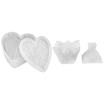 

3 Pcs Jewelry Silicone Mould:1 Pcs Heart Shaped Cut Jewelry Gift Box Storage Box & 2 Pcs Pyramid Cut Surface Storage Box