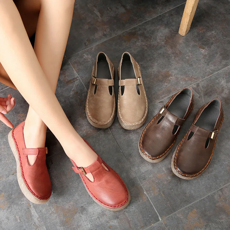 

Women Lazy Shoes Flats Genuine Leather Spring Shoes 2019 Women Handmade Women Leather Loafers Soft Bottom Casual Style Tyawkiho