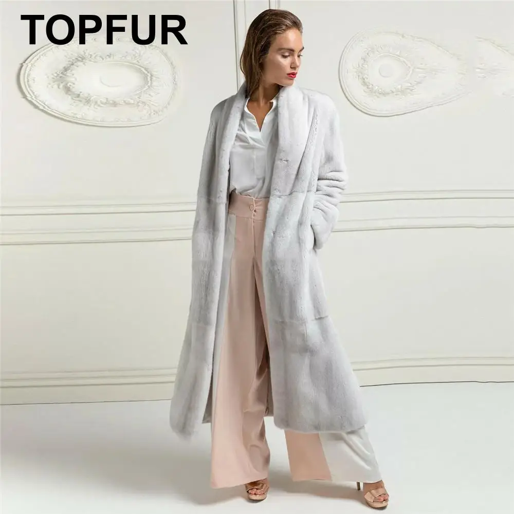

TOPFUR Real Fur Coat Women Winter Coat X-Long Natural Mink Fur Coat Luxury Mink Fur Genuine Leather Jacket Women Plus Size LN010